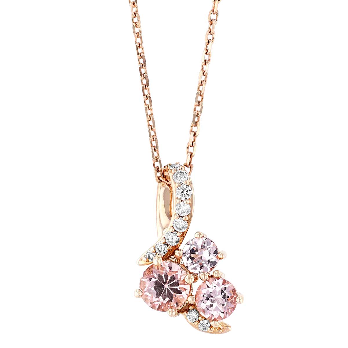 Lotus Garnet Trio & Diamond Twist Pendant in Rose Gold